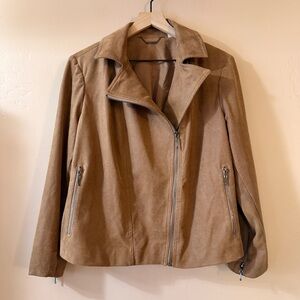 Chico's Moto Jacket Women's Size 2 12/14 Brown Faux Suede Snake Print biker